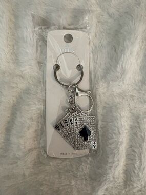 Mint Silver Crystal Playing Card & Spade Keychain